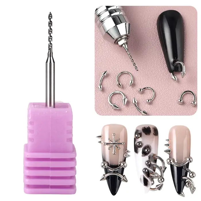 Foret à ongles foret pour bijoux anneau ouvert Nail Art décoratif Piercing acier au tungstène tête de meulage outil de poinçonnage de trous précis