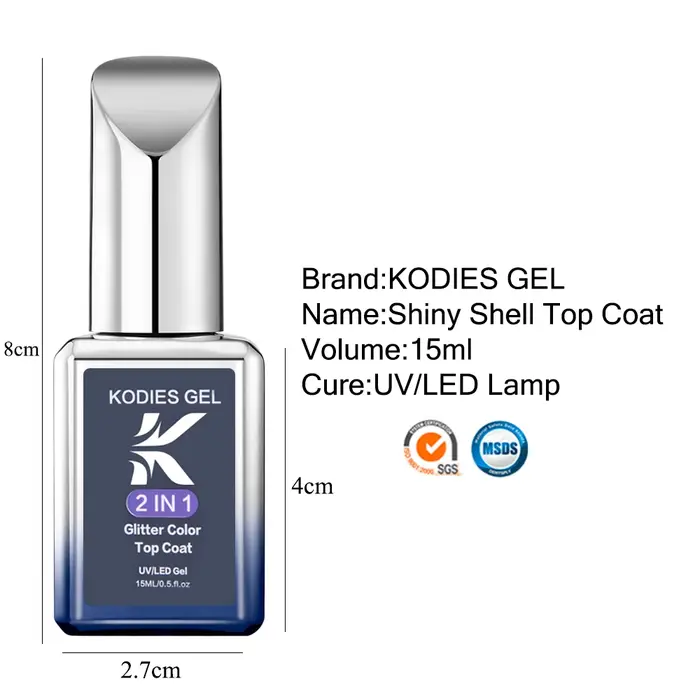KODIES GEL-Verhéritage Gel 2 en 1, UV Light, Semi-continu, Finition Laser, Aurora Top Coat, Design Shine Topcoat, 15ml