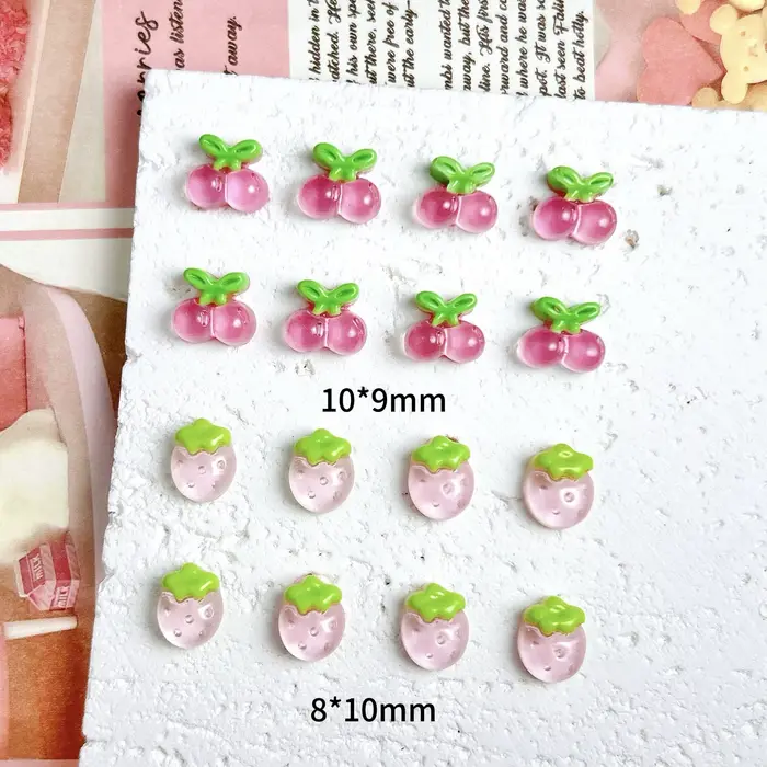 30 pièces simulé mignon gelée cerise résine Nail Art breloques 3D doux rose fraise décorations d'ongles pour bricolage