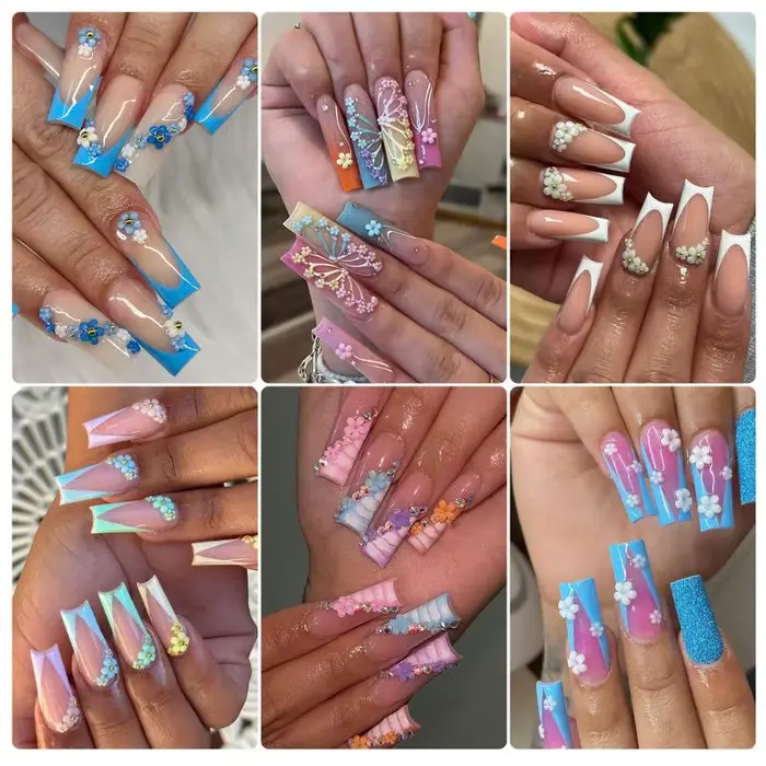 ● Décorations d'ongles en forme de fleurs à cinq pétales mélangées (6/12/24 grilles)