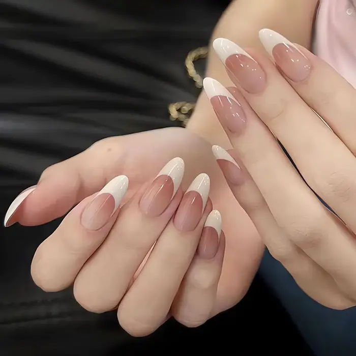 120 pièces rose moyen amande français faux ongles dégradé Design blanc