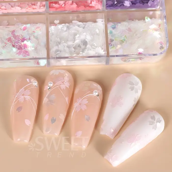 6 grilles Sakura fleur pétale puce ongles paillettes fleurs de cerisier