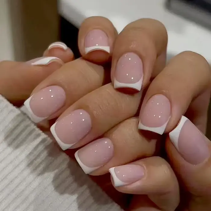 Fleur de tulipe 24 pièces presse sur ongles rose dégradé faux ongles brillant doigt artificiel manuc