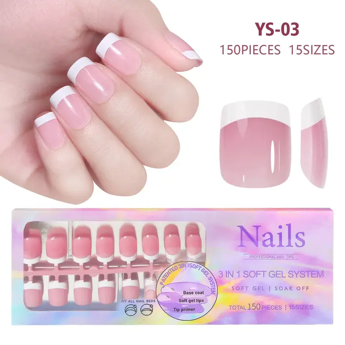150 pièces faux ongles blanc nu besoin de colle adhésive paillettes presse