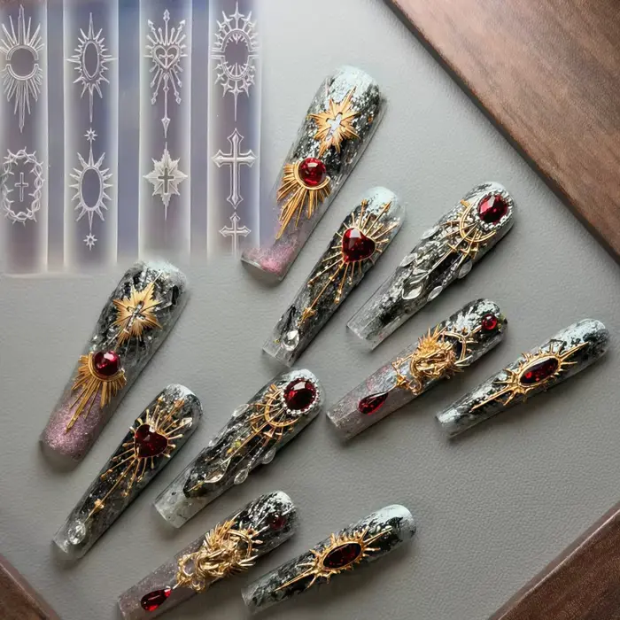 Moule à ongles en silicone transparent, motif tête de cheval licorne du Nouvel An, croix lumineuse s