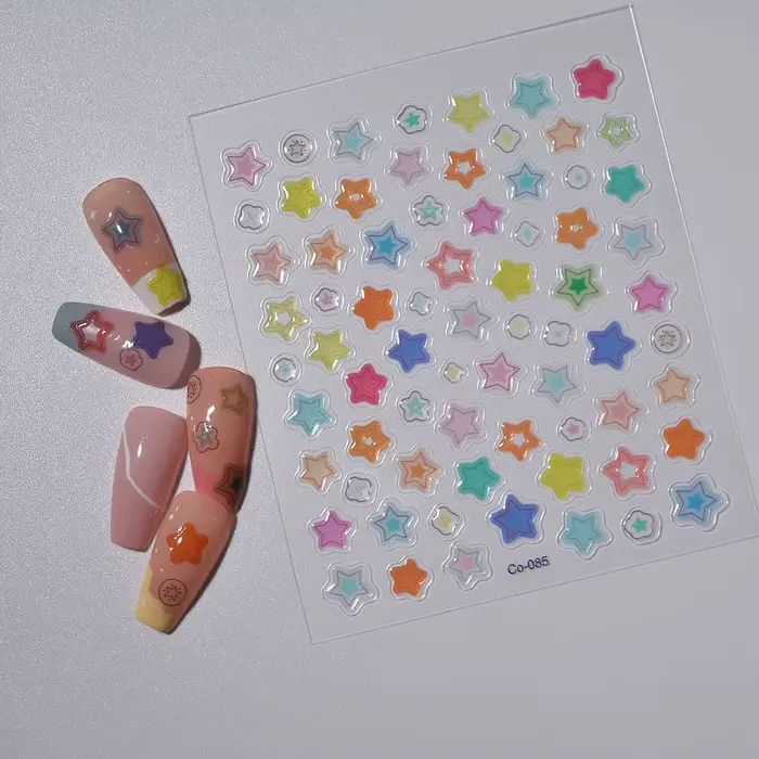 Autocollants pour ongles en forme d'étoile à cinq branches colorés, style doux, autocollants pour on