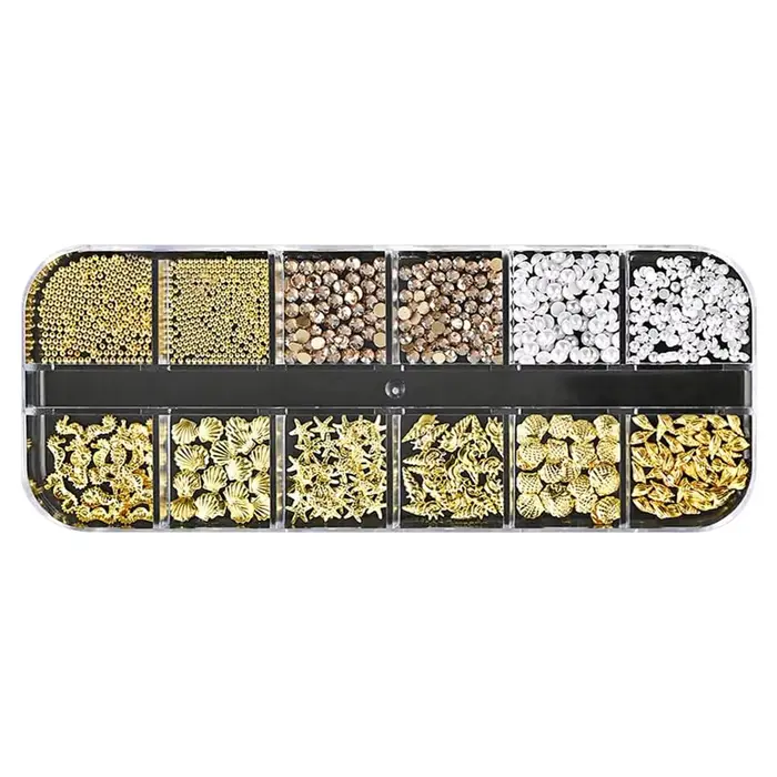 Ongles art strass 1 boîte or argent métal Rivets