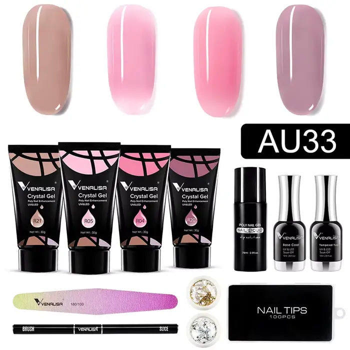 VENALISA Poly LED UV Gel Kit nouveau professionnel Nail Art UV LED 30g manucure ongles limes transparentes pointes d'ongles Gel en cristal