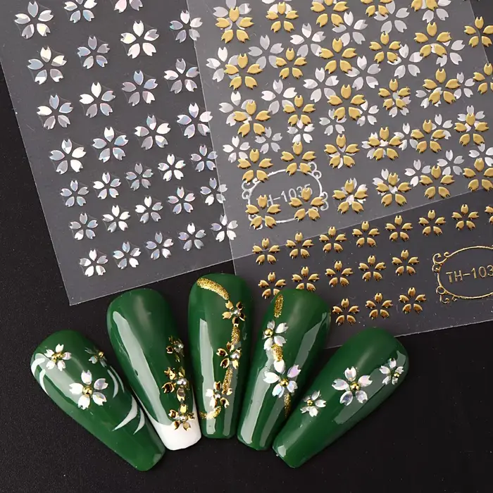 Autocollant Laser 3D fleur Sakura pour ongles