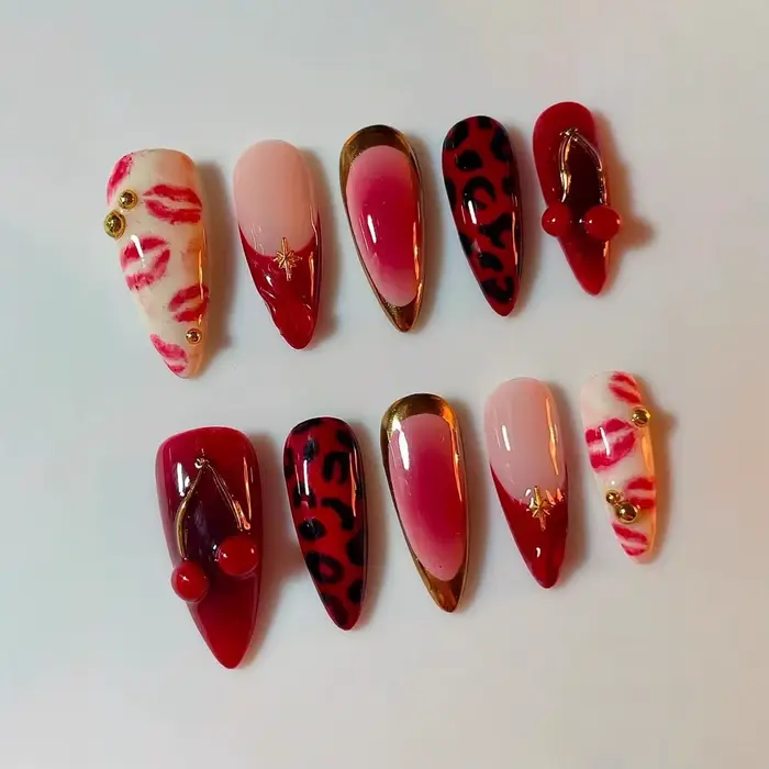 24 pièces rouge français court presse sur ongles doux Cool amande faux