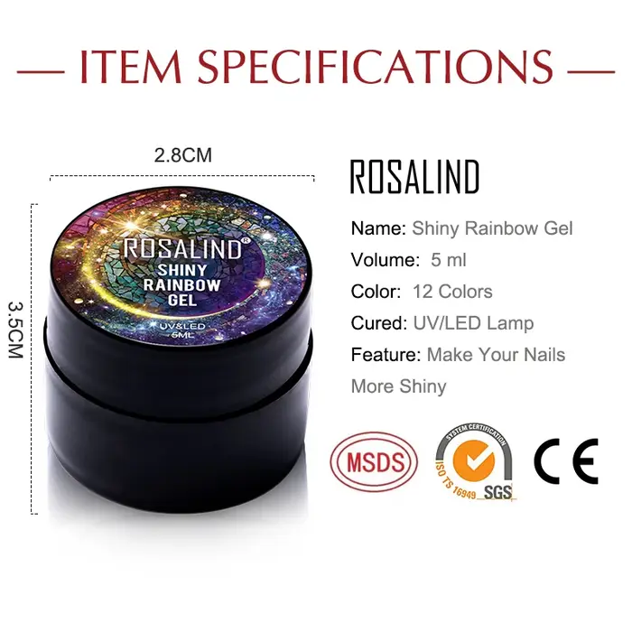 ROSALIND-Ensemble de Verhéritage à Ongles Gel Hybride Arc-en-Ciel, Base d'Apprêt Semi-Permanente pour la Conception de Manucure, 5ml, N64.