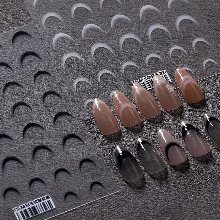[GLOW] 1 feuille mode français dégradé Nail Art autocollants mince noir blanc ligne presse sur ongles décalcomanies manucure décorations bricolage