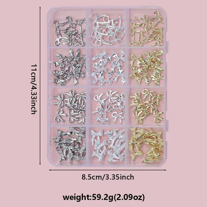 96/50 pièces 3D nœud papillon/ruban métal Nail Art breloques argent/or alliage arcs ongles strass dé