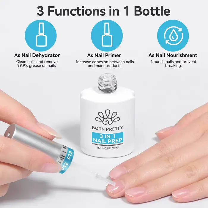 BORN PRETTY 15ml 3 en 1 préparation des ongles déshydrater sans acide apprêt pour ongles nutrition d