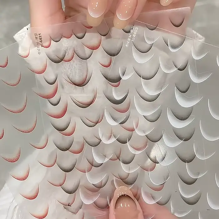[GLOW] 1 feuille mode français dégradé Nail Art autocollants mince noir blanc ligne presse sur ongles décalcomanies manucure décorations bricolage