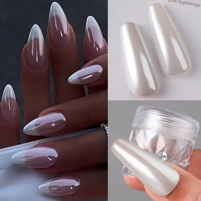 Poudre à ongles effet perle blanche