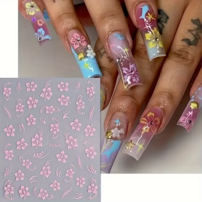Autocollants pour ongles à motif de fleurs d'hibiscus