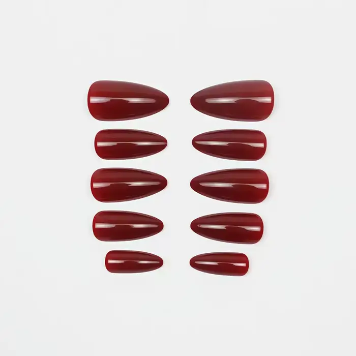 24 faux ongles de couleur unie rouge vin