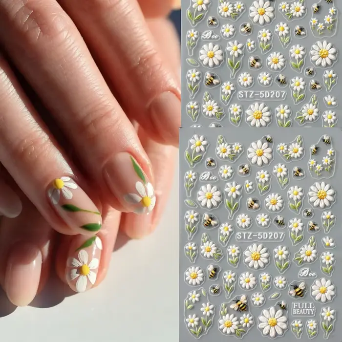 Autocollants pour ongles floraux adorables avec motif abeilles