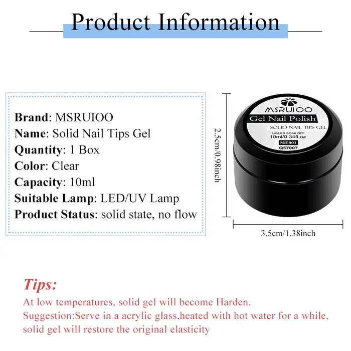 MSRUIOO 10ml clair solide ongles conseils Gel longue durée sans bulles UV/LED Gel de construction
