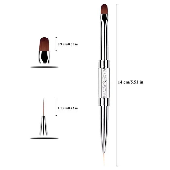 Pinceaux ovales à Double extrémité pour Nail Art, 2 pièces, avec poignée en strass, pointe française