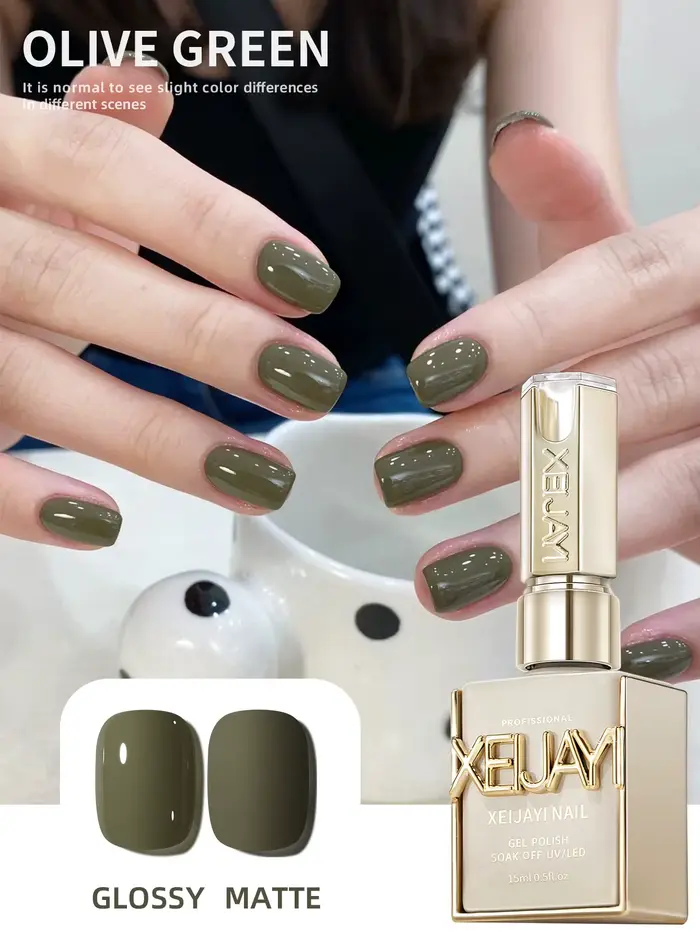 Vernis à ongles Gel vert Olive, 15ml, à tremper pur, sans lingette, adapté à toutes les saisons, 1 p