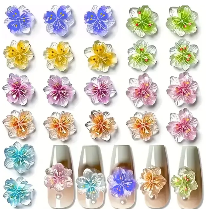 50 pièces 3D mixte dégradé fleur de cerisier breloques pour ongles 11mm cinq pétales fleur Nail Art