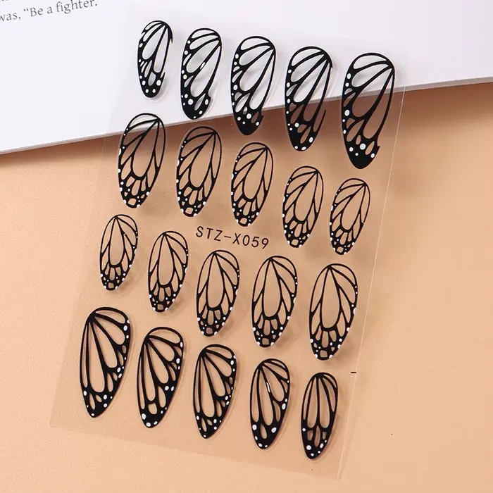 Autocollants pour ongles ailes de papillon noires, 2 pièces, modèles élégants pour ongles de printem