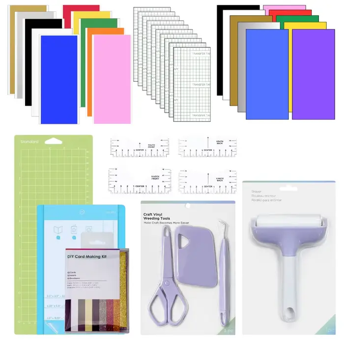 Kit d'accessoires Joy 76 pièces, comprenant des outils de retrait, htv, vinyle adhésif, kits de cart
