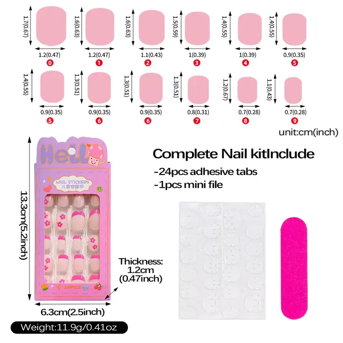 24 pièces/boîte Faux ongles en gel noirs et roses à fleurs pour filles