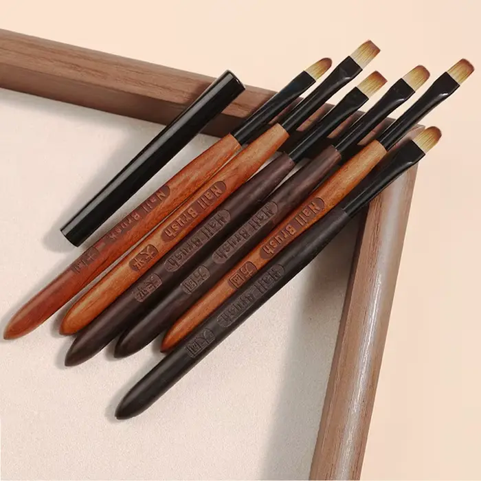 Stylo brosse à ongles en acrylique, pour poudre de manucure, manche rond en bois, outils de brosses