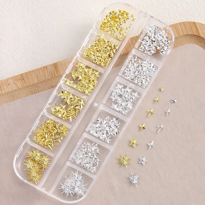 6/12 grilles or étoile lune rivet métallique 3D breloques pour ongles alliage soleil