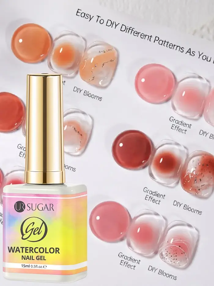 UR SUGAR 15ml Gel à ongles aquarelle transparent effet marbré dégradé blush