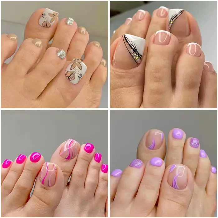 24P faux ongles avec colle ligne française paillettes