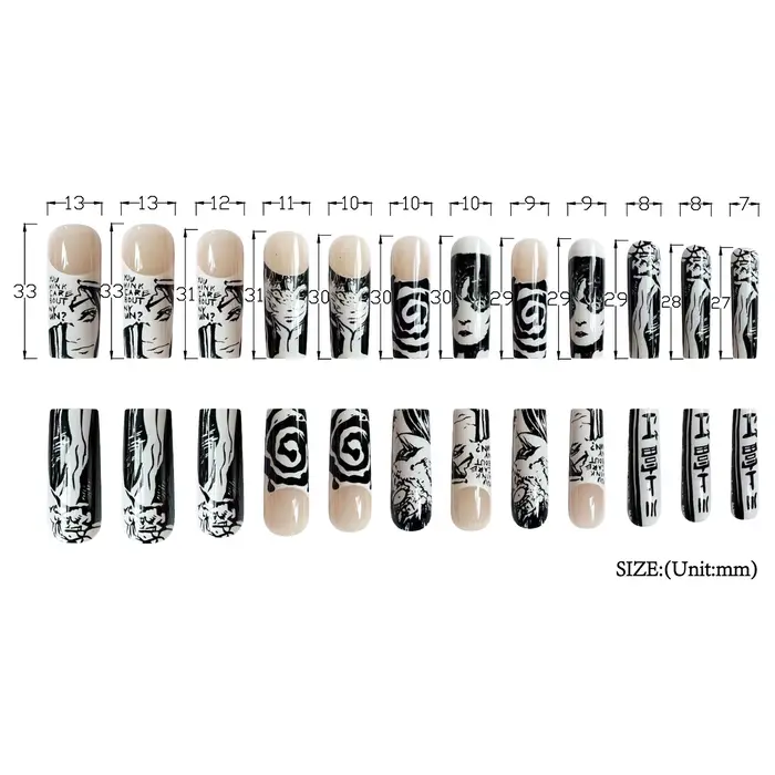24 pièces/ensemble amande pointue Kawakami Tomie presse sur ongles portable artificiel avancé bande dessinée japonaise