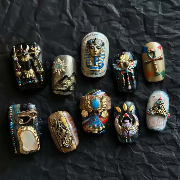 Un style égyptien rétro exotique bijoux byzantin relief Nail art art art tridimensionnel moule en si