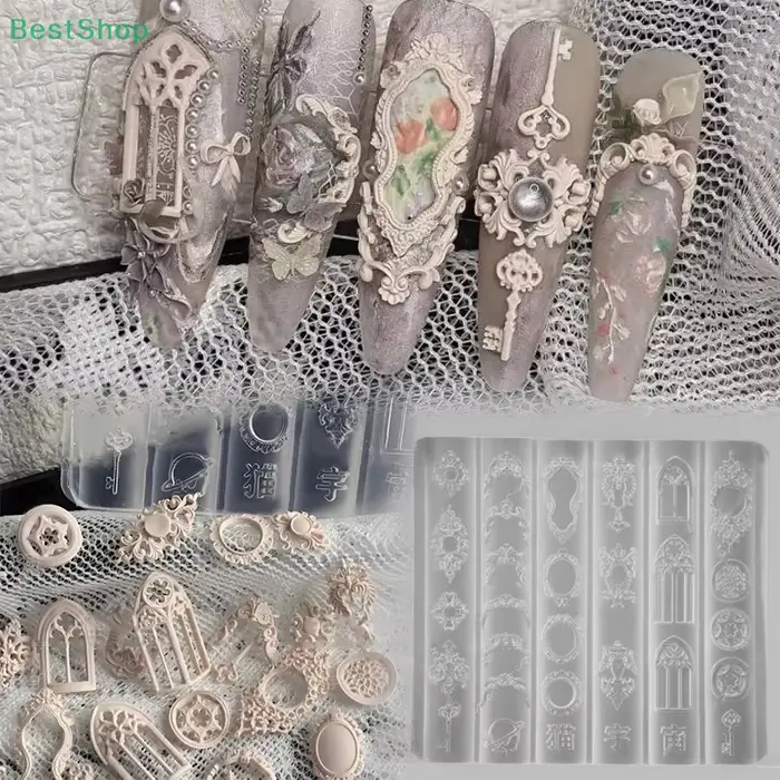 ♥ ♥ ♥ Moule 3D en Silicone pour Nail Art, Style européen, motifs rétro, chandelier, bougie, décor, b