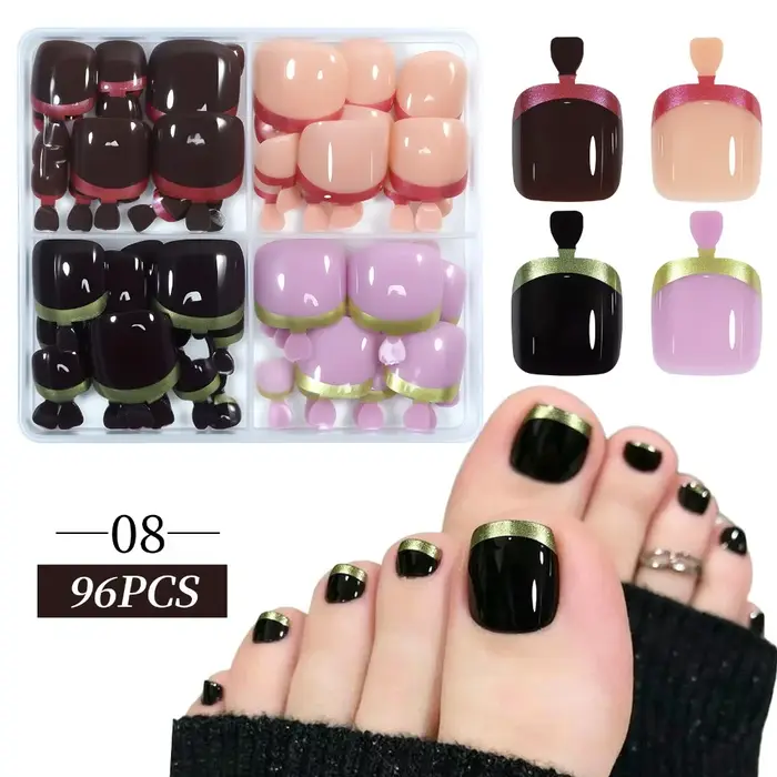 Faux ongles courts carrés pour les orteils