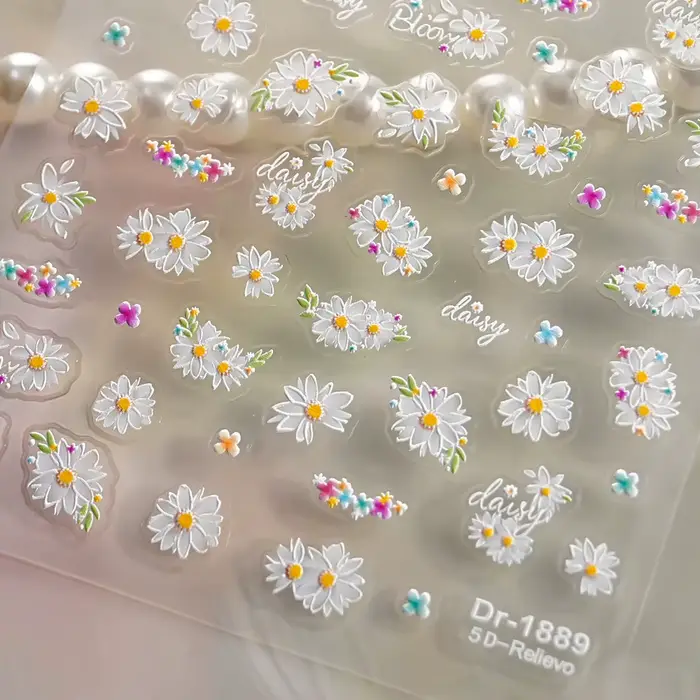 Autocollants pour ongles en forme de fleur de marguerite 3D