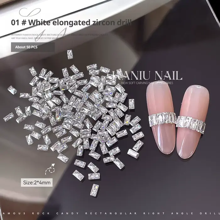 KANIU Champagne ongles rectangulaires zircon blanc transparent 5A clou cristal diamant français rayé