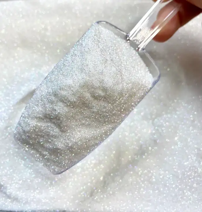 Poudre irisée blanche pour ongles, 50 g/sac, 0.2mm, poussière de paillettes Ultra fines, holographiq