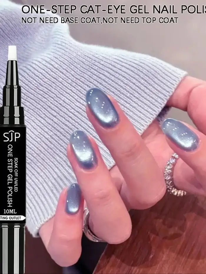 Vernis à ongles gel œil de chat bleu en une étape avec revêtement UV - aucun manteau de base ou le couche de finition