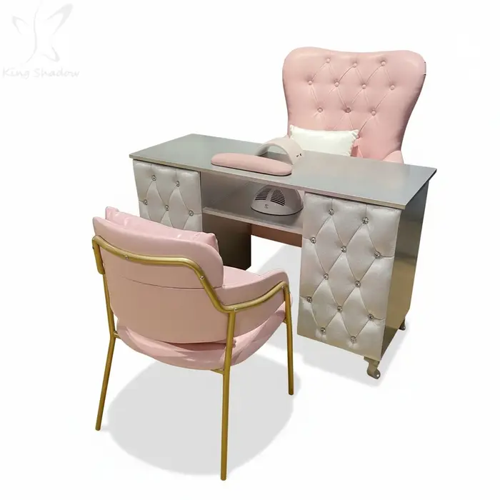 Table de manucure moderne avec plateau en bois, bureau de bar à ongles avec collecteur de poussière