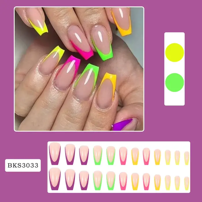 Bâtons de colle simples portables sur faux ongles presse française colorée sur N64 avec motifs longue tête carrée