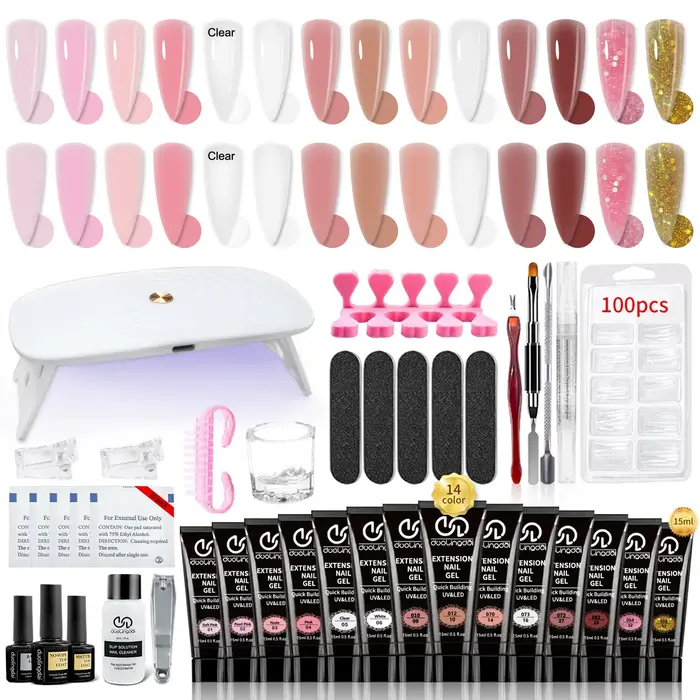 Kit d'extension d'ongles en gel, comprend des outils essentiels de base, pour un style d'ongles fait