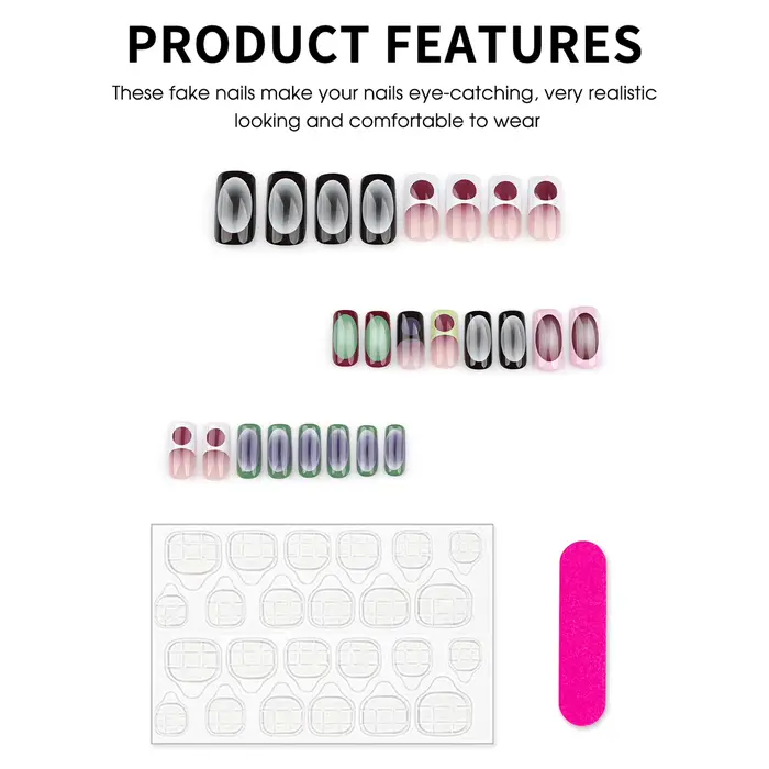 24 faux ongles de style français à effet dégradé