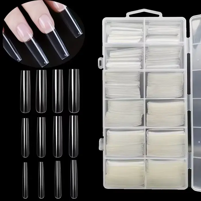 Patchs pour ongles rectangulaires extra longs à couverture complète 240 pièces faux ongles transpare