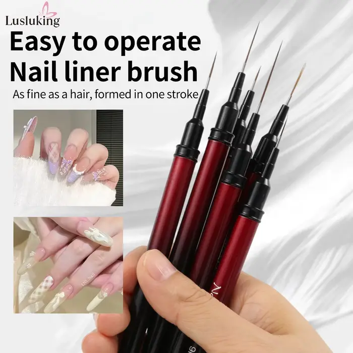 Ensemble de pinceaux pour revêtement d'art des ongles, brosses à rayures noires et rouges, 6/9/12/15