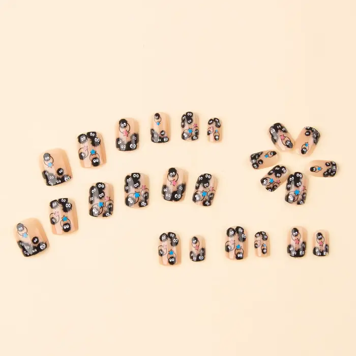 24 pièces carré couverture courte presse sur ongles Halloween drôle faux ongles mignon Briquette réu