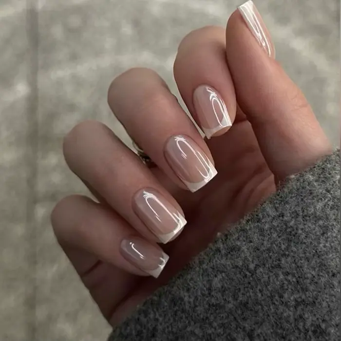 24 pièces pointe française presse à la main sur les ongles minimaliste couleur unie faux